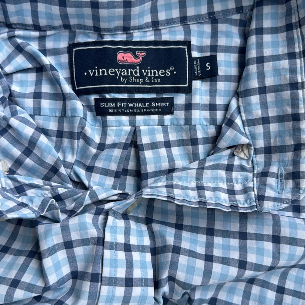 EUC vineyard vines Men's Multi Check Slim Fit Nylon Shirt Size Small - Picture 6 of 6